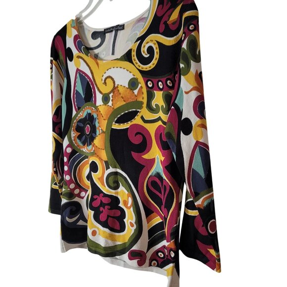 Pierre New York Womens Multicolor Paisley Print 3/4 Sleeve Top Size M - Picture 7 of 11